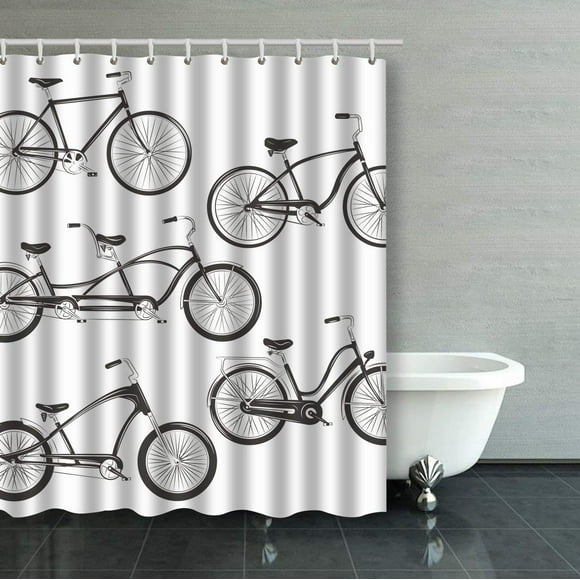 RYLABLUE Set With Four Different Bicycles Single Chopper Cruiser Tandem Shower Curtain Bathroom Curtain 60x72 inches