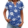 thumbnail image 2 of BOMYJESK Women's Tops Short Sleeve V Neck Tee Shirts Business Casual Floral Print Basic Blouses 2026 Summer Fashion Going Out Loose Fit Outfits Blue L, 2 of 7