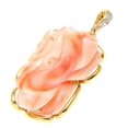 thumbnail image 4 of Genuine natural pink coral carved flower diamond pendant enhancer solid 14k gold, 4 of 7