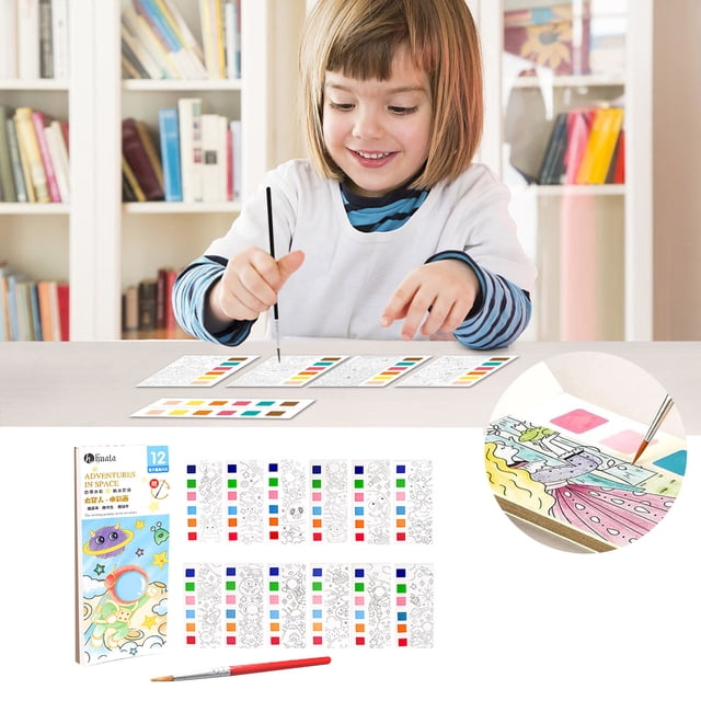 Wmhnj Paquete de 3 libros de actividades de acuarela para niños de 3 a 10 años, 12 hojas cada una con pincel, aprende colores y desarrolla habilidades motoras, juego de arte de pintura sin