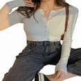 thumbnail image 5 of Women‘s Button Down Long Sleeve Cropped Cardigan Sweater Tops Red, 5 of 5