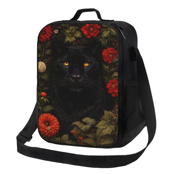 Black Panther Lunch Bag Insulated Thermal Box with Shoulder Strap & Handle for Work and Picnic