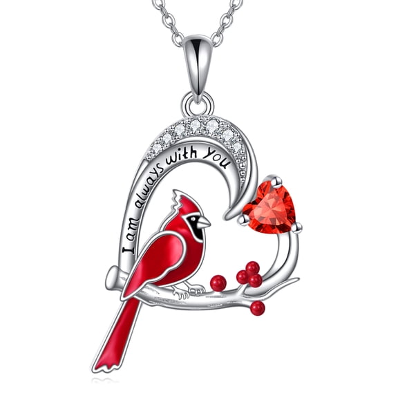 Christmas Cardinal Necklace for Women S925 Sterling Silver Heart Pendant Red Bird Memorial Cardinals Jewelry Birthday Gifts