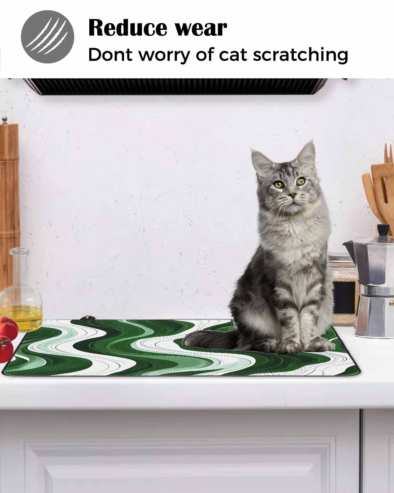 nqOlkjepod Large Induction Cooktop Protector Mat 24"x21", Green Stripe Stove Top Covers for Electric Stove, Geometric White Wave Modern Ocean Stove Burner Cover Mats, Glass Top Stove Cover
