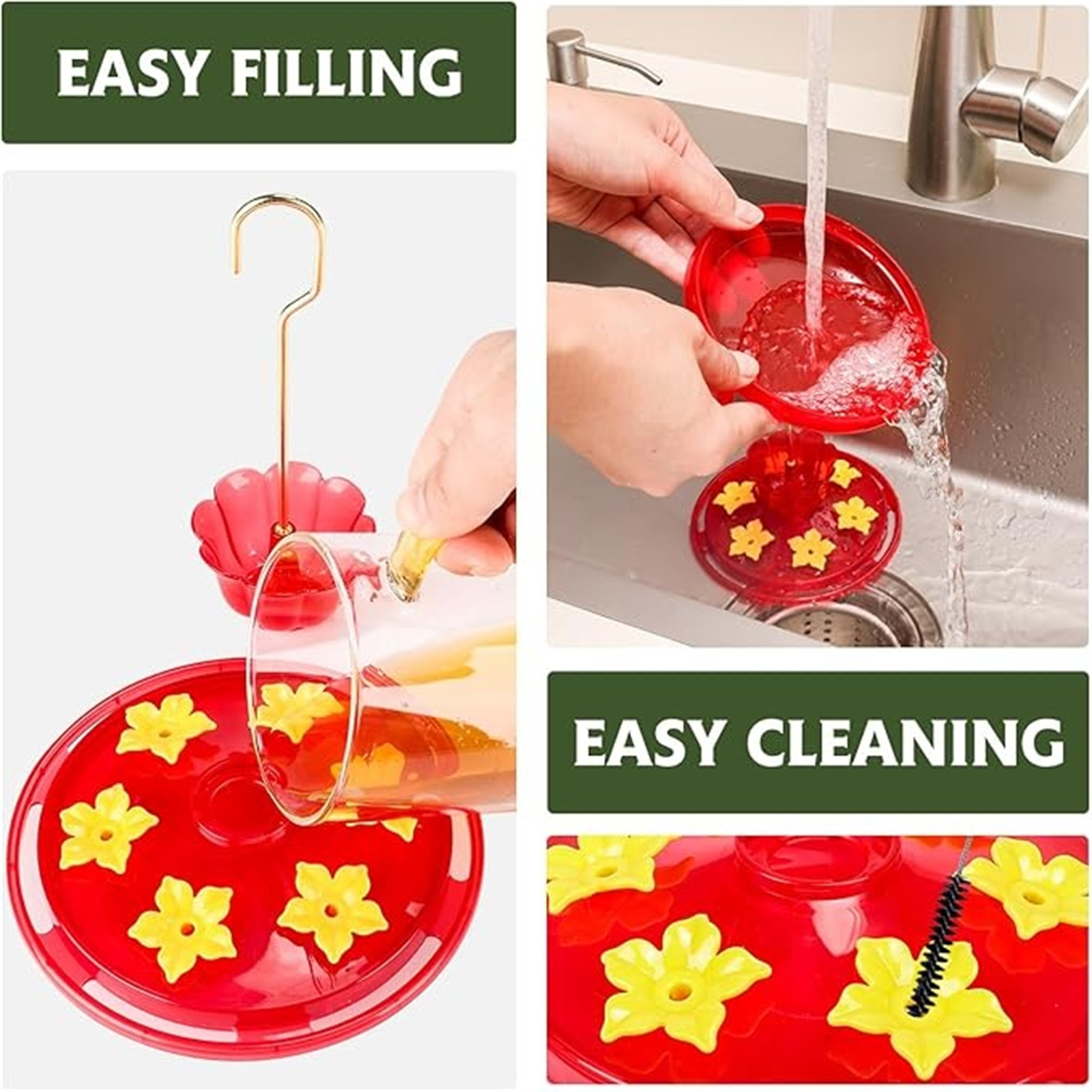 Hanging Bird Feeder with Built-in Ant Moat - Red Flower Design, 360° Perch for Easy Viewing, Durable Outdoor Garden Bird Feeder, Bird Feeder for Outdoors Hanging, Window Bird Feeder