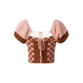 thumbnail image 4 of KOMOO Women Crochet Knit Crop Tops Plaid Knitted T-Shirt Puff Short Sleeve Pullover Streetwear, 4 of 8