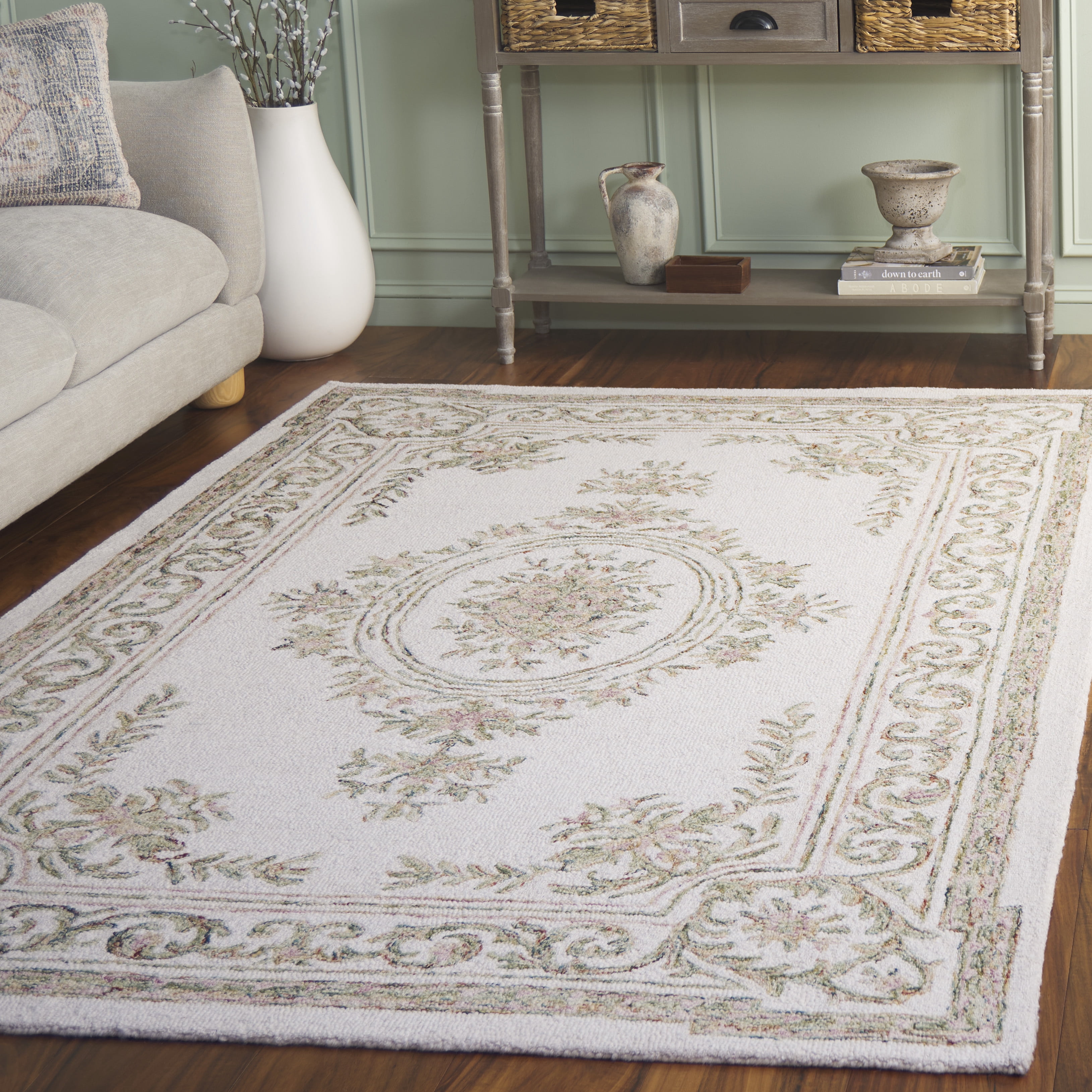 SAFAVIEH Micro-Loop Leptis Oriental Wool Area Rug, Ivory/Fuchsia, 5' x 5' Square