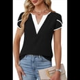 thumbnail image 1 of Camisetas de Corta con Cuello en V para Mujer, Color Negro, Talla S, 1 of 8
