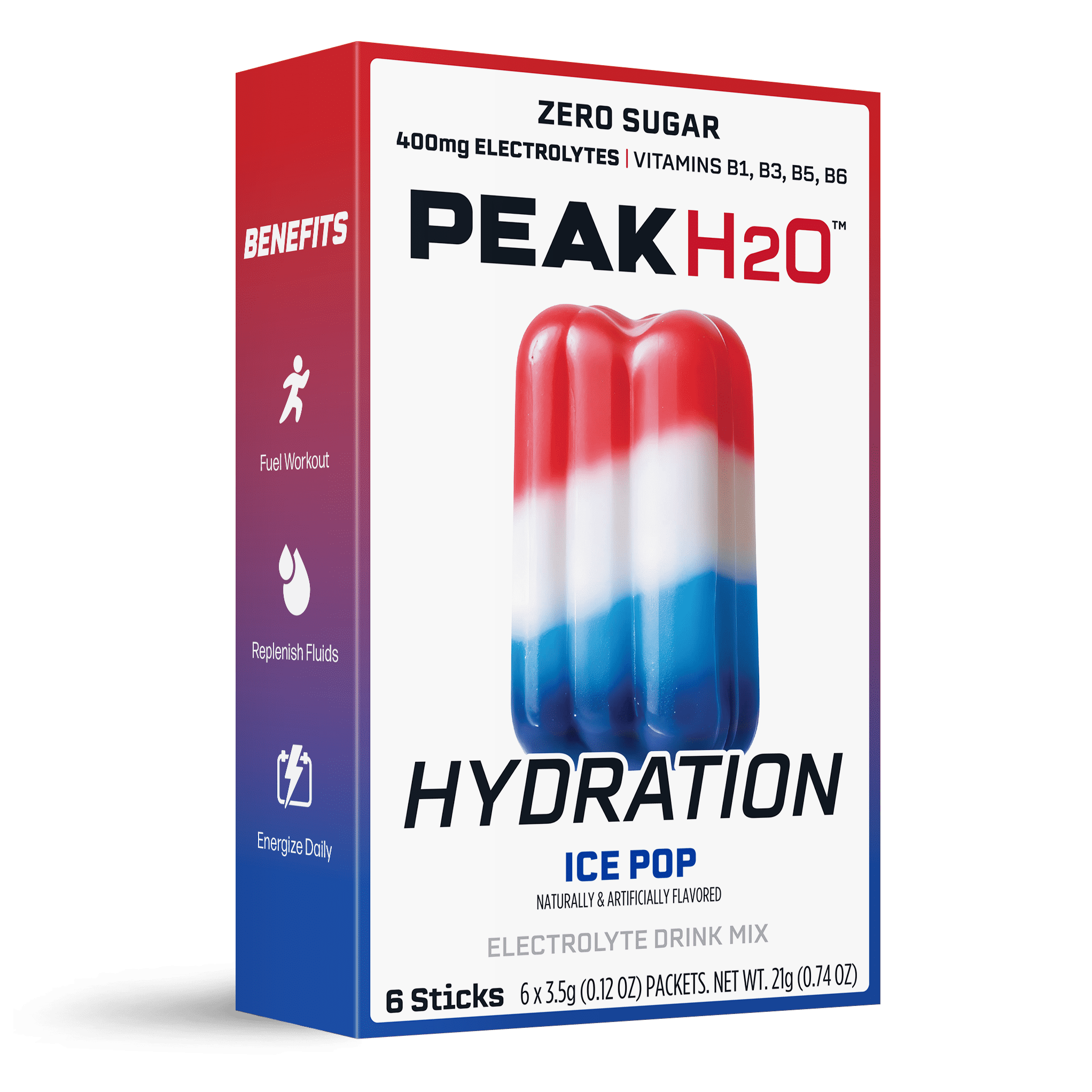 (12 pack) Peak H2O Hydration Powder Drink Mix, Ice Pop, 6 Pack