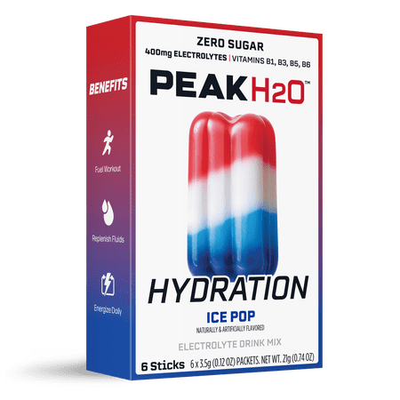 Peak H2O Hydration Powder Drink Mix, Ice Pop, 6 Pack