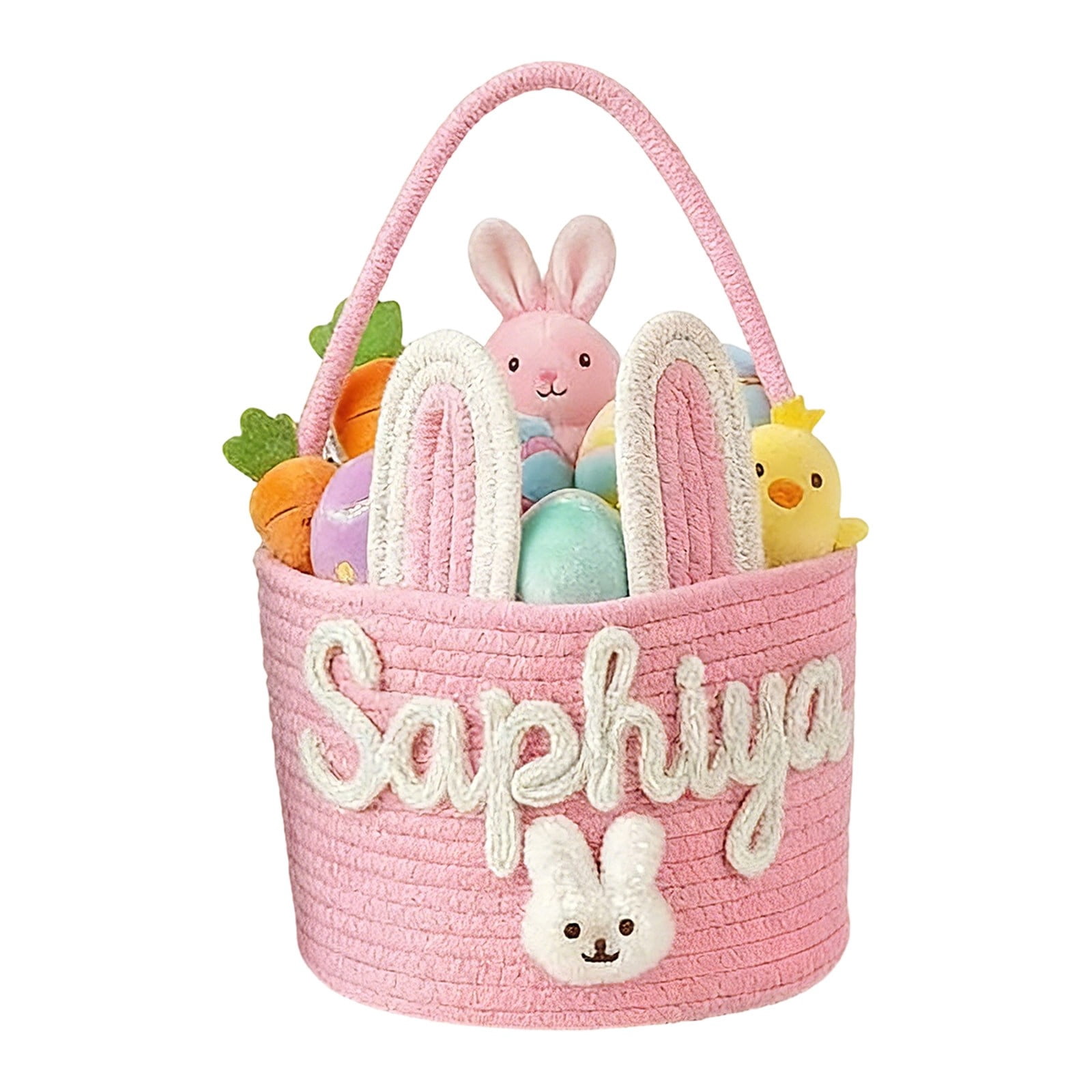 Personalised Easter Basket, Easter Basket 3D Cord Embroidery Technology, Easter Nest for Filling for Boys and Girls, Not Include Dolls (Rabbit Design)