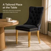 ODUSE-DAILY Black Velvet Dining Chairs Set of 6, Kitchen & Dining Room Chairs, Nailheads Tufted, Sillas De Comedor, Fabric Upholstered, Golden Metal Legs (Black, 6 Pcs)
