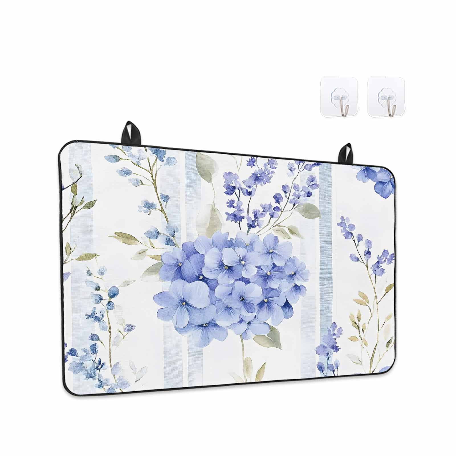 Purple Hydrangea Stove Top Cover for Electric Stove, Heat-proof & Non Slip Glass Top Stove Cover Protector, Stripe Botanical Vintage Kitchen Flat Cooktop Rubber Mat 24x21 Inches