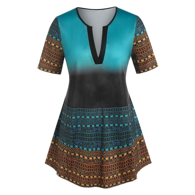 Camiseta con Estampado de Color Degradado con Cuello en V Rosegal Camisetas tallas grandes