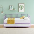 thumbnail image 3 of Memoryfield Twin Metal Daybed with Trundle, Pullout Trundle Bed Frame, Guest Sofa Bed with Steel Slat Support, No Box Spring Required, Purple, 3 of 7