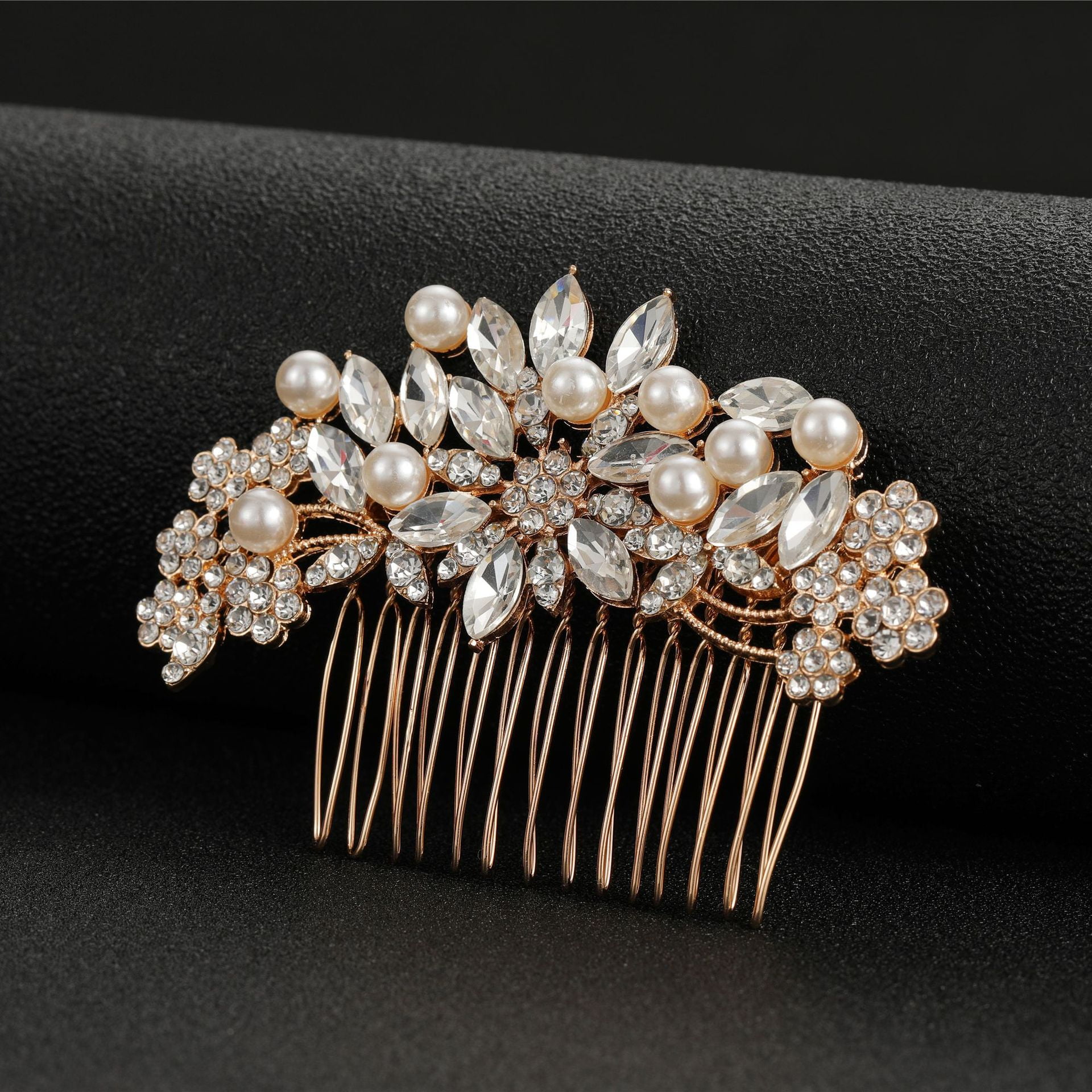Namzi Bridal Flower Wedding Hair Pins Crystal Pearl Hair Combs Clips Headpiece Gold Wedding Hair Accessories Jewelry with Rhinestone for Brides Bridesmaids Women Girls (Gold)