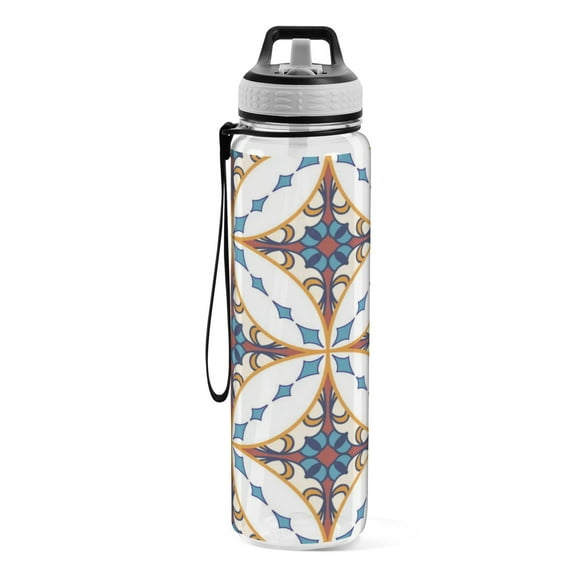 Motivational Water Bottle 32 oz with Straw, BPA Free Reusable Fitness Sport Bottle Perfect for Travel, School, Outdoors, and Gym Gold and White Pattern