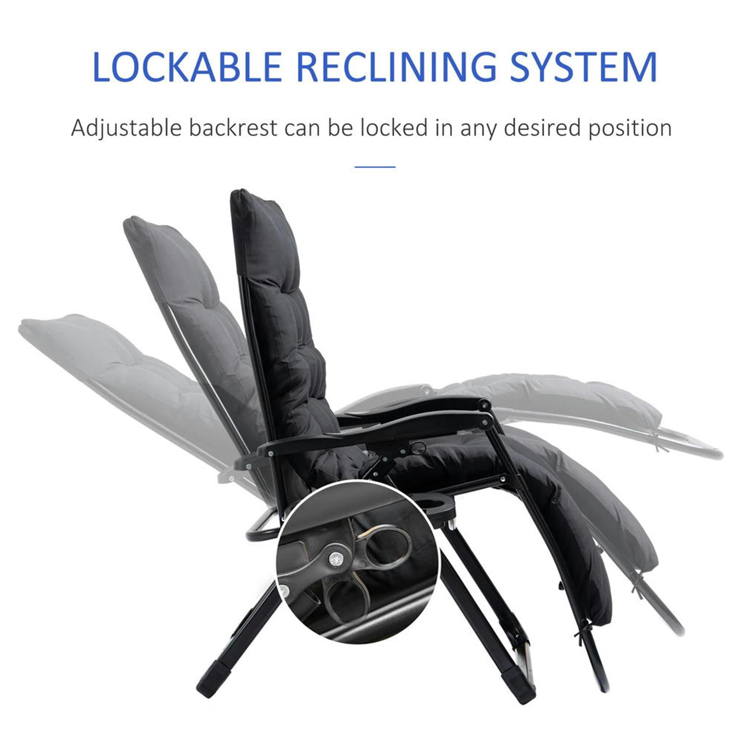 Demi Bonn Zero Gravity Recliner with Cup Holder, Durable Cushion Support, Comfortable Folding Chair for Relaxation, Perfect for Yard, Patio, Black