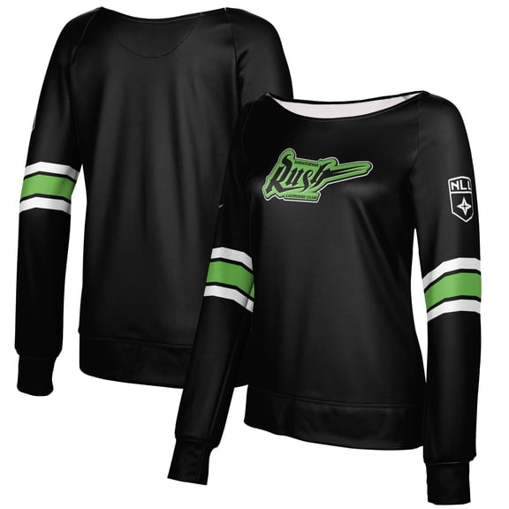 Women's Epoch Lacrosse Black Saskatchewan Rush Boat Neck Pullover Sweatshirt