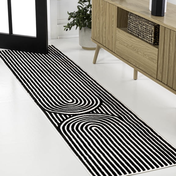 JONATHAN Y SCANDINAVIAN 2 x 8 Runner Rug, Sofia Arch Stripe Two-Tone - Black/White, SCN109C-28