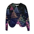 thumbnail image 5 of asdoklhq Christmas Sweatshirt for Women's Christmas Bright Colorful Christmas Tree Round Neck Print Loose Sweatshirt Long Sleeve No-Cap Sweatshirt Top Multicolor 5X, 5 of 5