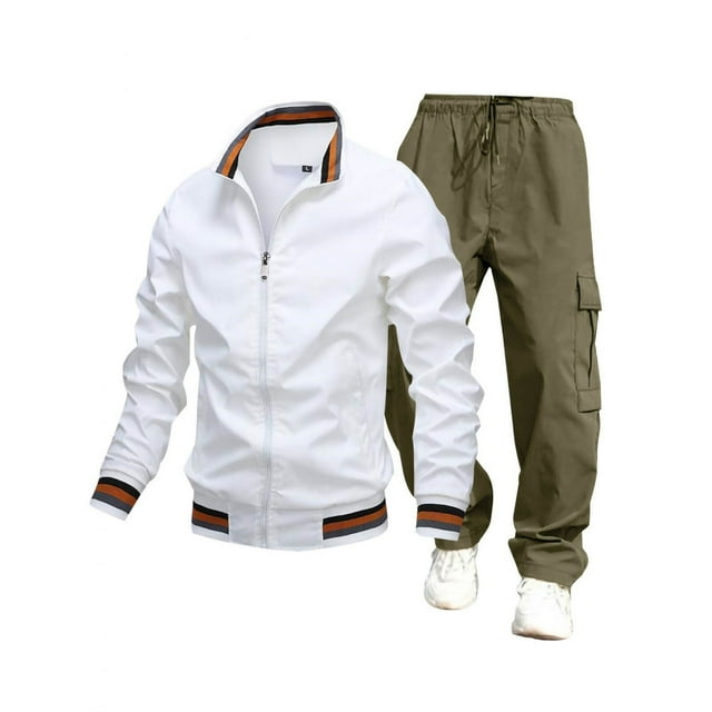 Npasoilc Sets for Men Men's Casual Jacket Work Pants Set Fashionable Thin Jacket Long Pants Set