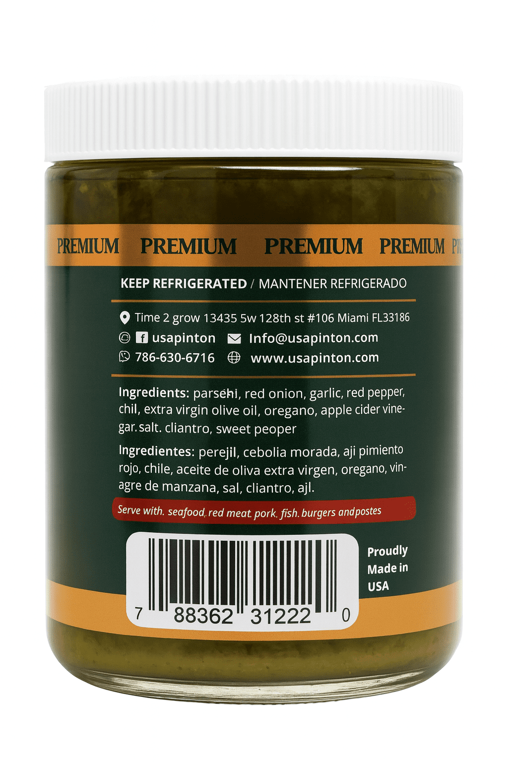 Chimichurri Sauce, 8 oz Jar – Pinton Gourmet Marinade with Parsley, Garlic & Olive Oil.