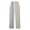 thumbnail image 5 of Bovemsi 2025 Women's Cotton Linen Striped Casual Pants – Elastic Waist Loose Fit Summer Trousers, Beige, L, 5 of 5