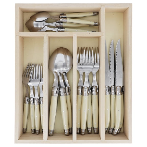 Laguiole Andre Verdier Flatware 20 Piece  Set Service for 4  Debutant Fine Dining Cutlery Ivory Flatware Set Mirror Finish in Tray Made In France