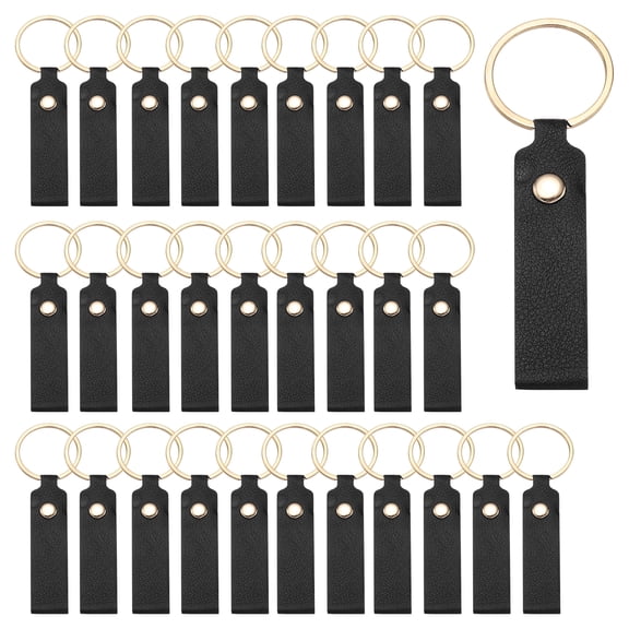 Uxcell 40 Pcs PU Leather Keychain Blanks Bulk Laser Engraving Keychain Leather Key Fob Kit with Key Rings for DIY Supplies Gifts (Black, 3.7" x 0.7")