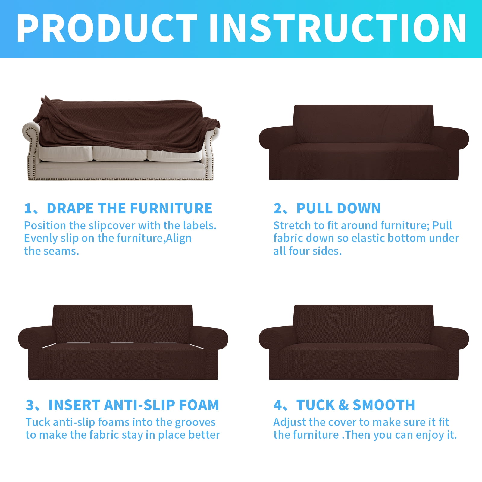 Stretch Sofa Cover Slipcover ，Couch Covers for 3 Cushion Couch Sofa pet Friendly (74.8"-90.6") Furniture Protector Sofa with Elastic Bottom for Kids,Dog, Jacquard Pattern, Brown