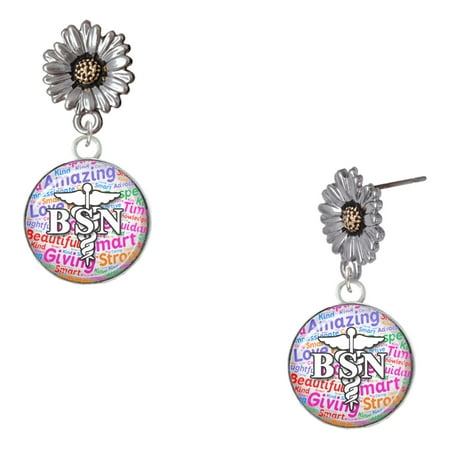 Delight Jewelry Silver-tone Domed Multi Color BSN – Two-tone Daisy Flower Post Earrings