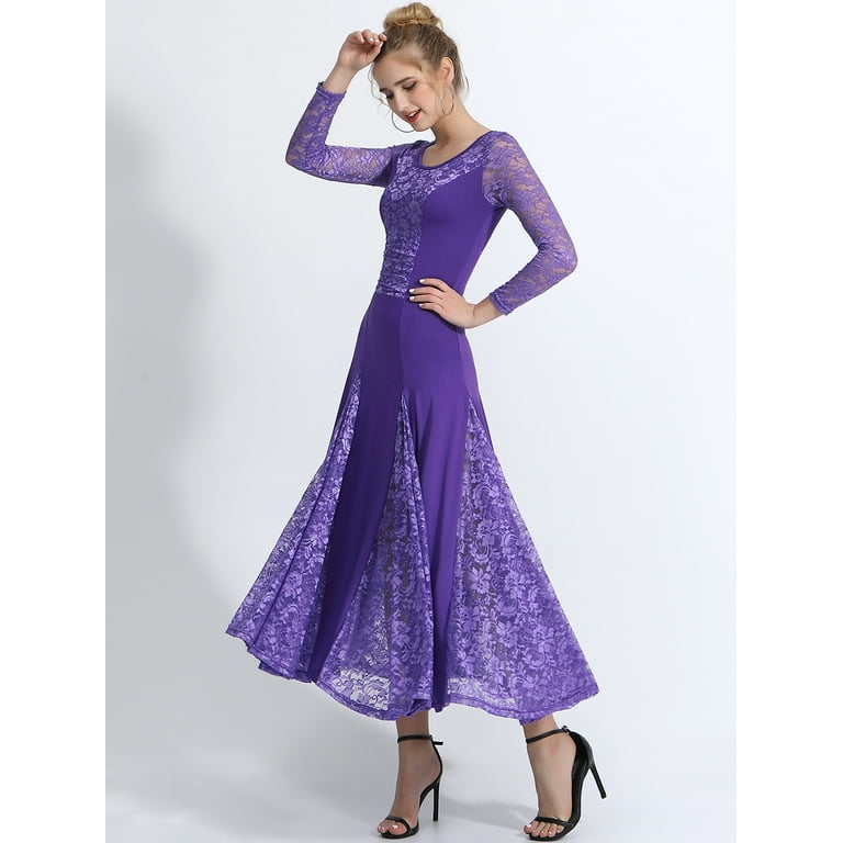 formal dress for ballroom Womens Ball Gown Maxi Boat Neck Sheer Sleeve Ballroom Dress with Mesh –  DANCEYM main image 1