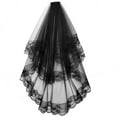 thumbnail image 7 of Shenmeida White/Black Two Layers Lace Cascade Bridal Wedding Veil with Comb, 7 of 7