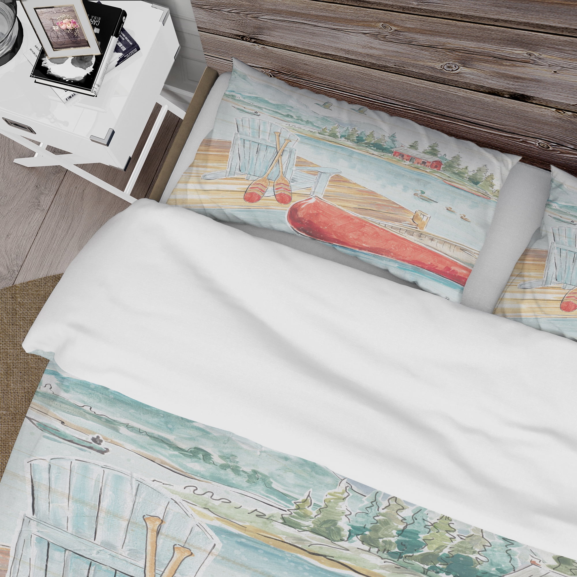 Designart 'Lake House Canoes III' Cottage Duvet Cover Set