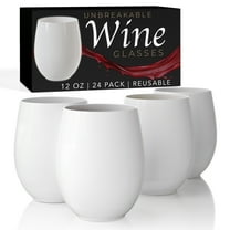 Exquisite 24 Pcs White Plastic Stemless Wine Glasses 12oz Disposable Cocktail Party Cups