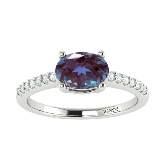 Sterling Sliver With Color Changing Alexandrite and White Topaz Solitaire Ring