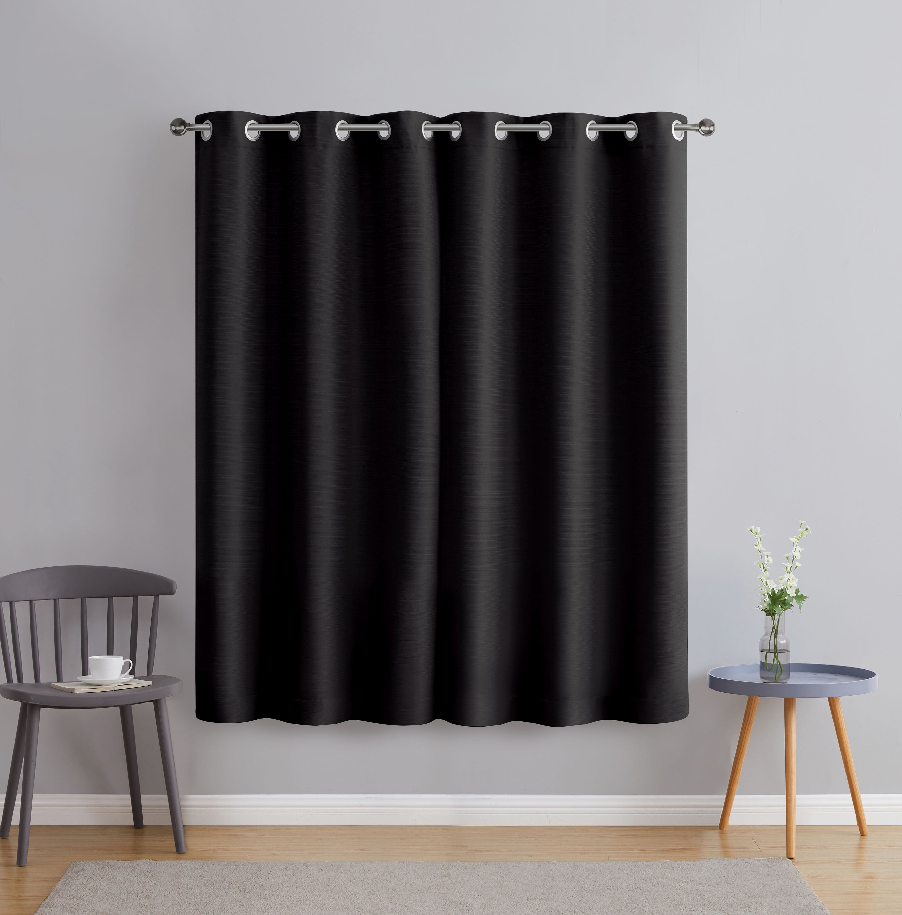 Serta So Dark 100% Blackout Black Grommet Top Curtain Panel Pair, 37" x 63"