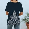 thumbnail image 5 of GNFQXSS Women Abstract Floral Print Crew Neck Short Sleeve Tee Casual Lightweight Breathable Pullover Top For Weekend Navy M, 5 of 7