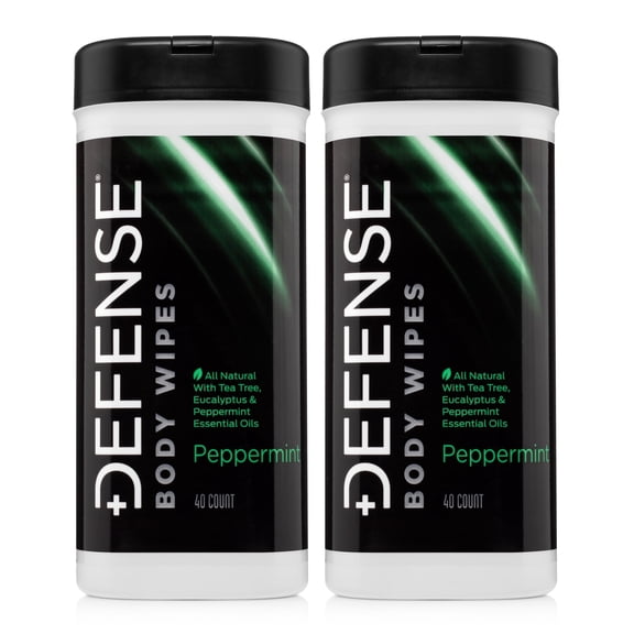 Defense Soap All Natural Peppermint Body Wipes 2PK with Tea Tree Oil | Wrestling, Combat, Camping, Gym, Post Workout Shower Wipes for Men and Women. 40 Count (Pack of 2)