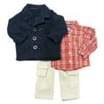 thumbnail image 2 of Only Kids Infant Boys 3 Outfit Tan Cord Pants Red Plaid Shirt & Blue Peacoat 24m, 2 of 2