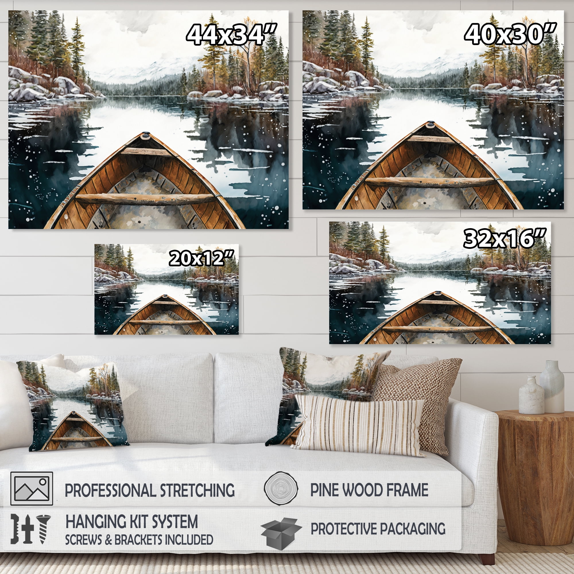 Designart Winter Canoe Scenery I Canvas Wall Art