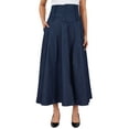 thumbnail image 2 of Bimba Mid-Calf High Waist Denim Skirt Long Flared A line Retro Boho Skirts, 2 of 10