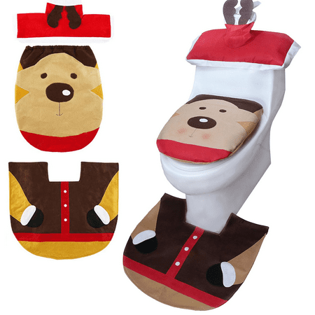 Set of 3 Christmas Bathroom Set Santa Claus Toilet Seat Cover and Rug ...