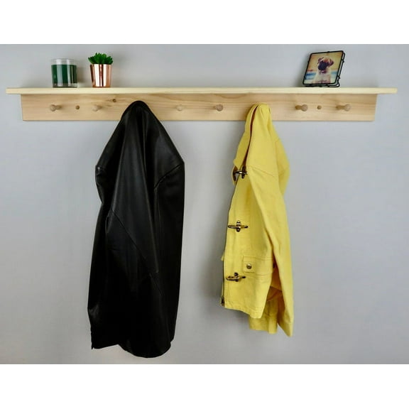Unfinished Shaker Peg Coat Hat Rack With Shelf 48"