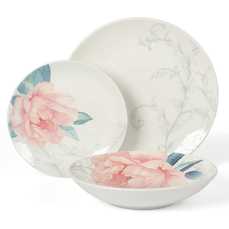 Martha Stewart Everyday Peony 12 Piece Round Fine Ceramic