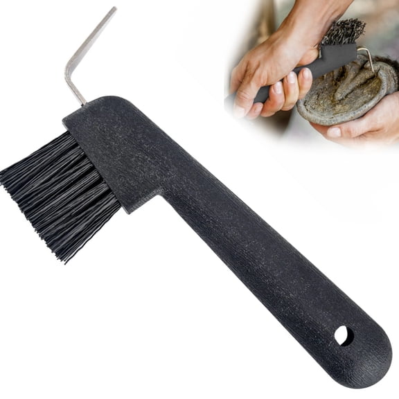 Jeffers Equine Hoof Pick & Brush for Horses, Black – Durable Grooming Tool with Stiff Bristles & 4" Easy Grip Handle