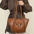 thumbnail image 5 of HUISZJ PU Leather Tote Handbag, Large Capacity Shoulder Bag, Retro Tote Bag for Work Travel Outdoor (Brown), 5 of 8