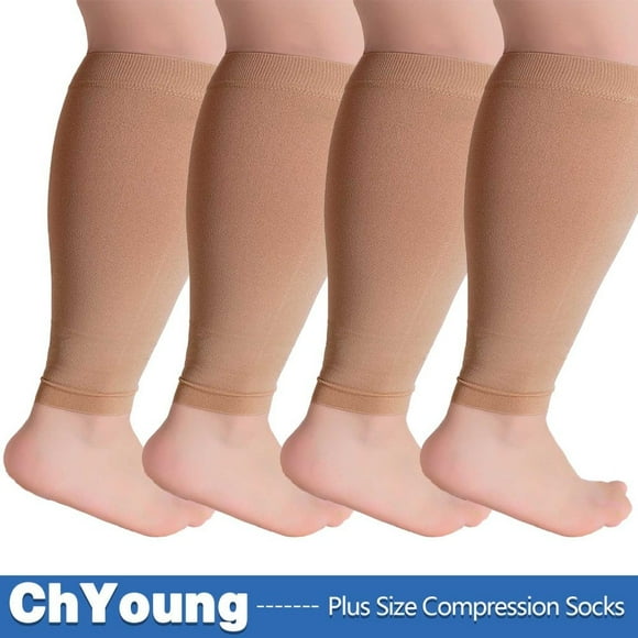 (4 Pair) Graduated Compression Socks Plus Size Circulation 20-30 mmHg - Extra Wide Opaque Closed Toe Women & Men Knee High Stockings for Swelling Edema Maternity Nursing Recovery DVT - Skin, Small