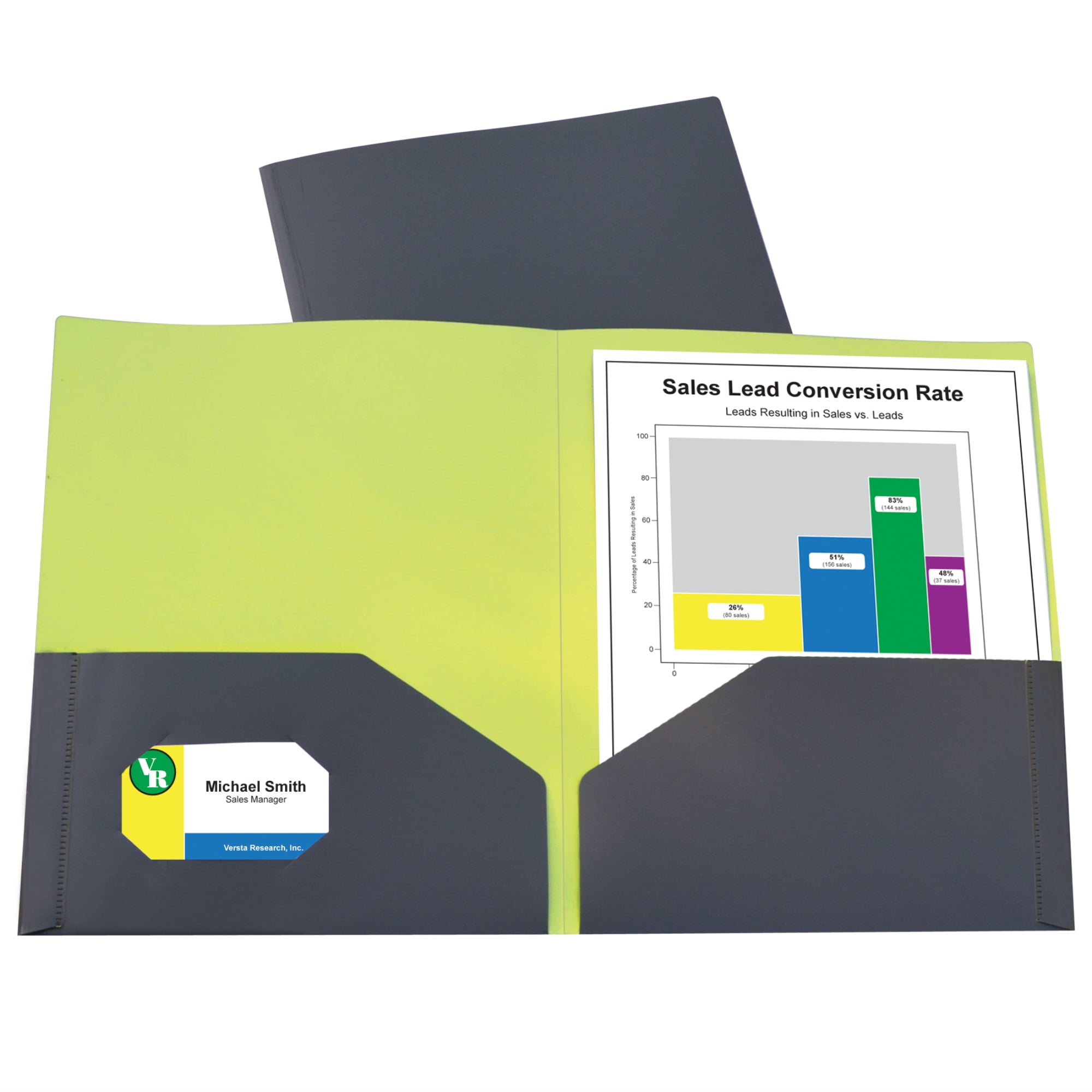 Two-Tone Two-Pocket Super Heavyweight Poly Portfolio, Charcoal Gray/Lime Green (Set of 25 Folders)